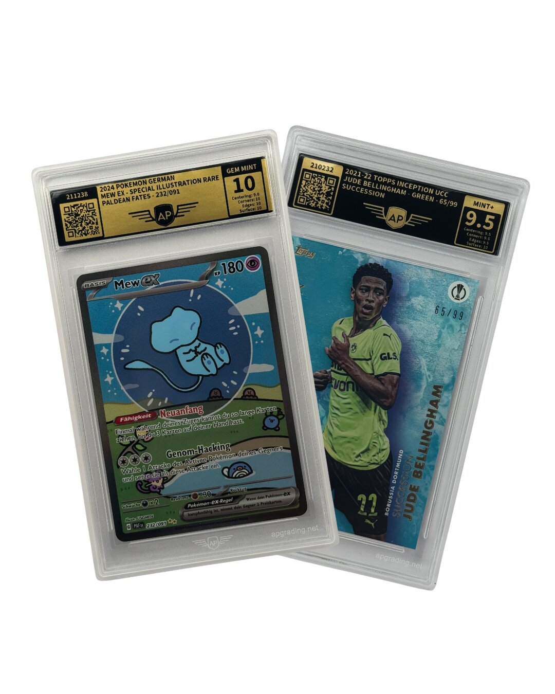 Slabs AP : une carte Pokémon gradée (grade 10) et une carte de sport (grade 9.5)
